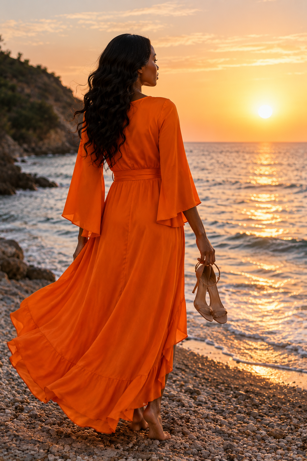 Burnt Orange Wrap Maxi Dress Size S