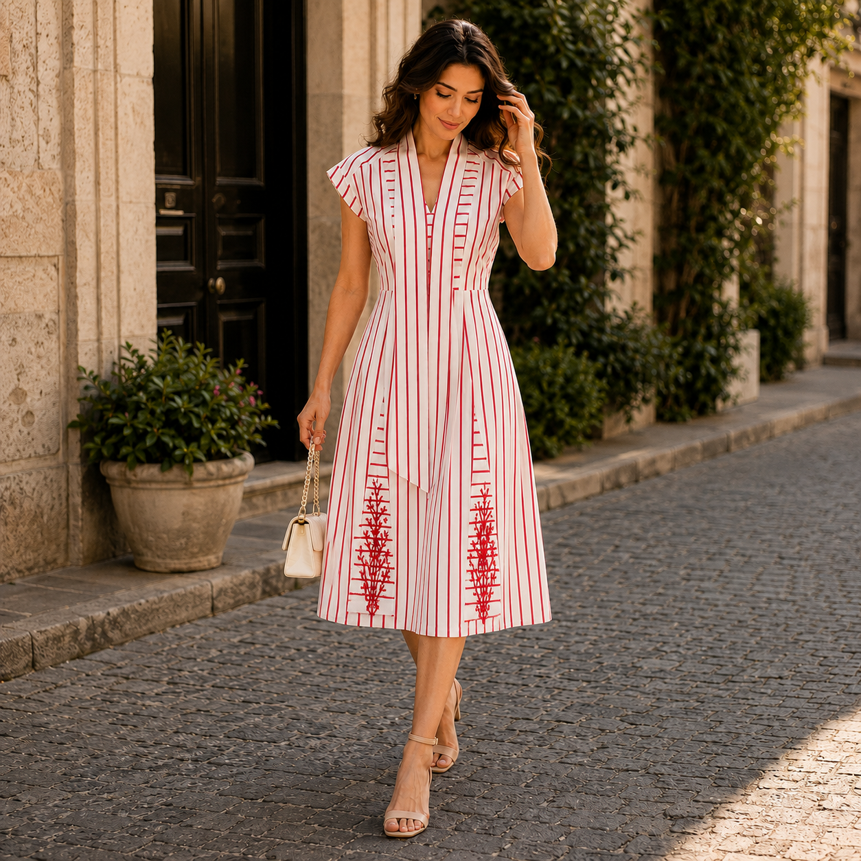 Red & white Striped dress