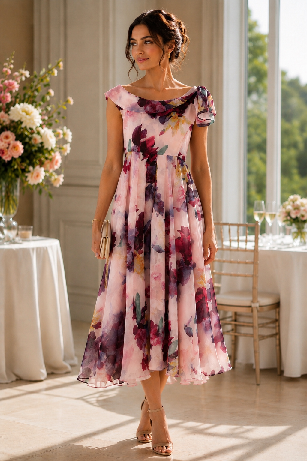 Elegant Floral Off-Shoulder midi dress size M