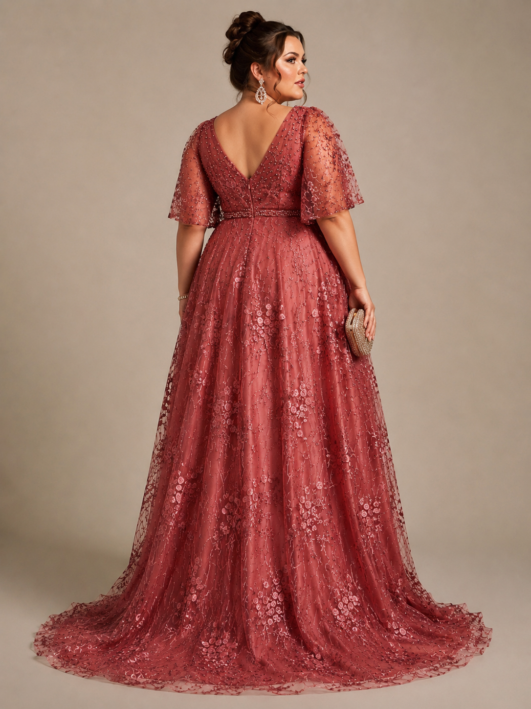Elegant Plus Size Embellished Evening Gown Size XL