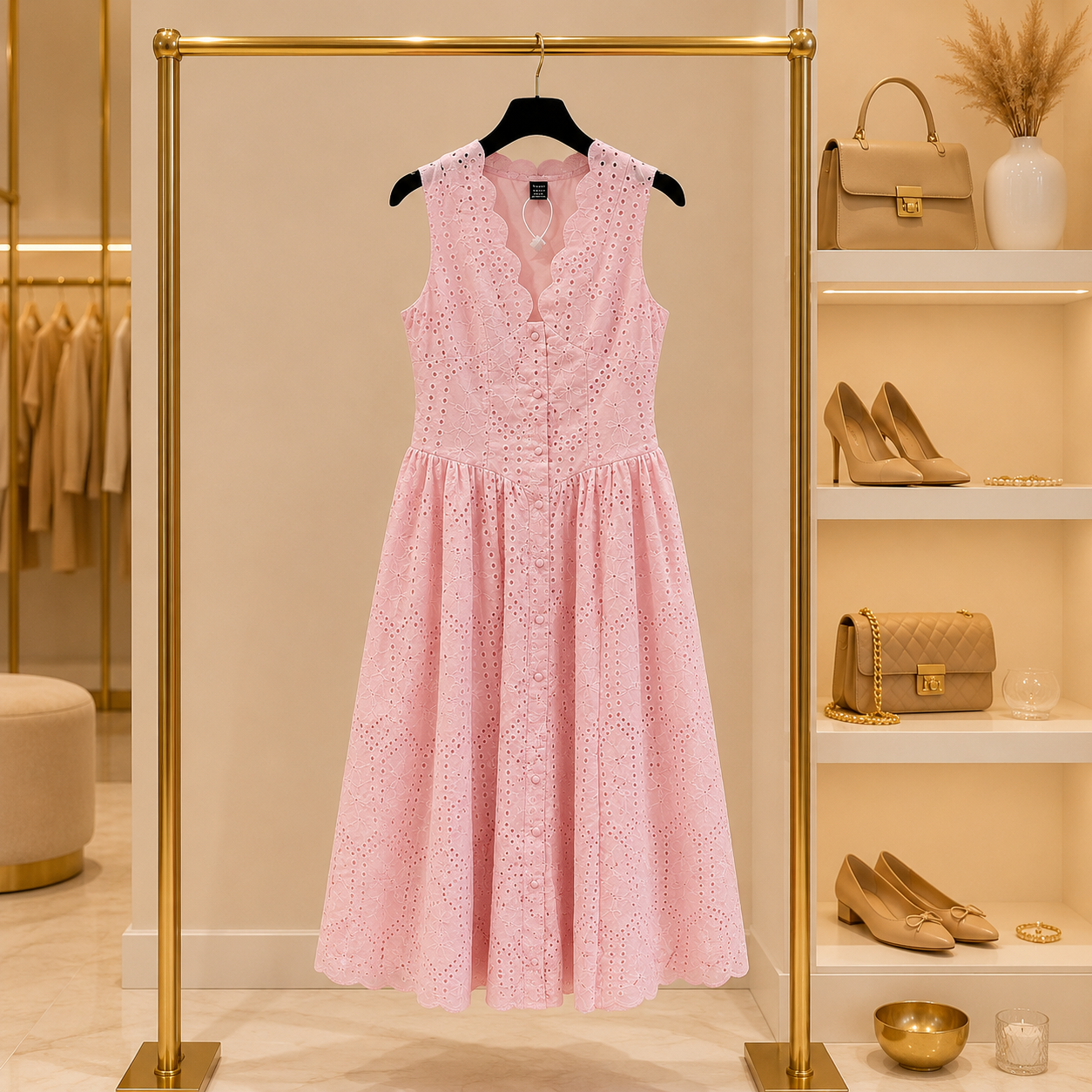 Pink Eyelet Midi Dress Size S