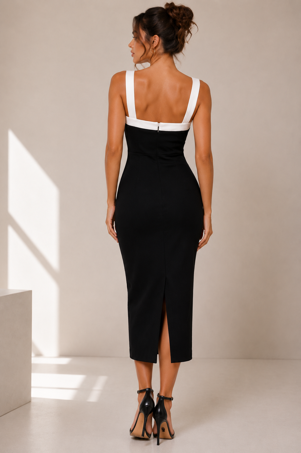 Elegant Black & White Midi Dress Size 10