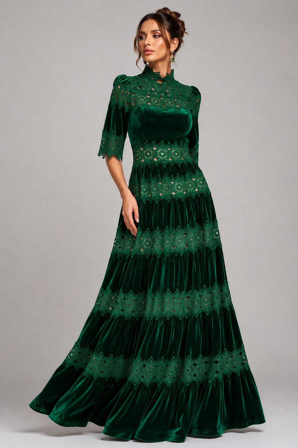 Emerald Green Velvet Lace Maxi Dress Size S