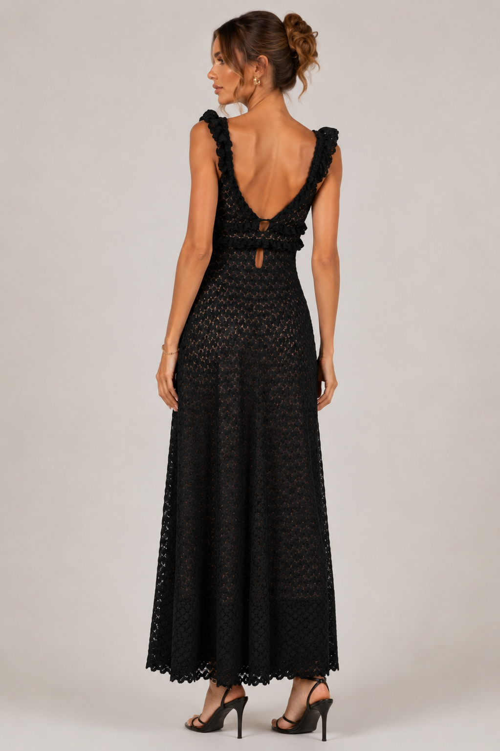 Elegant Black Lace Maxi Dress Size M
