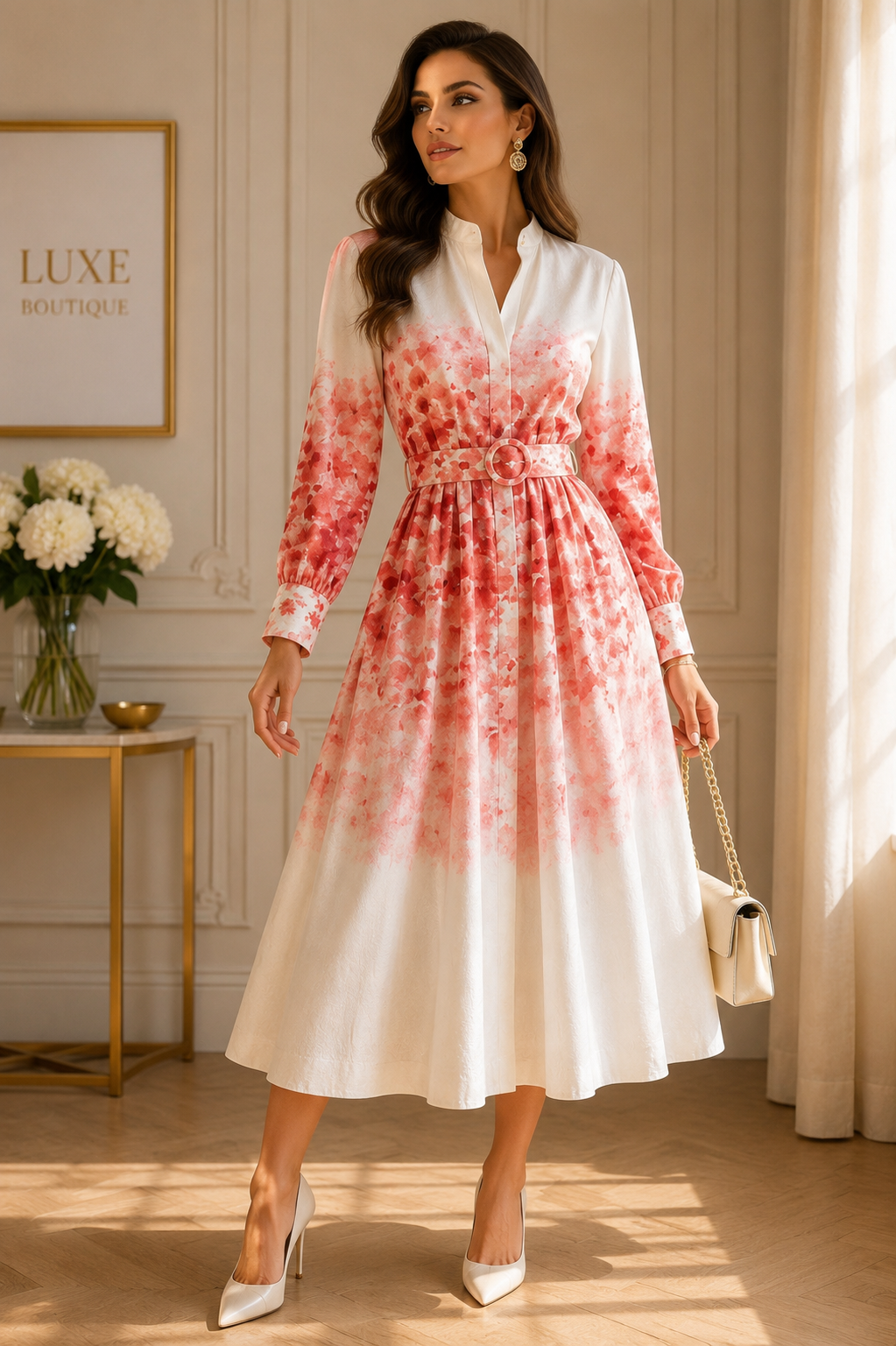 Elegant Floral Midi Dress Size M
