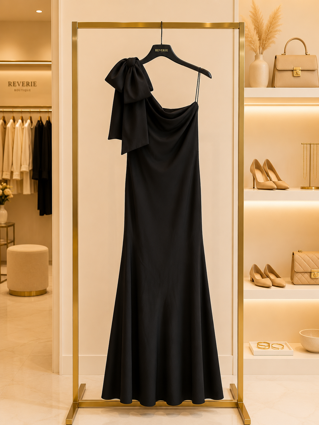 One-Shoulder Black Evening Dress