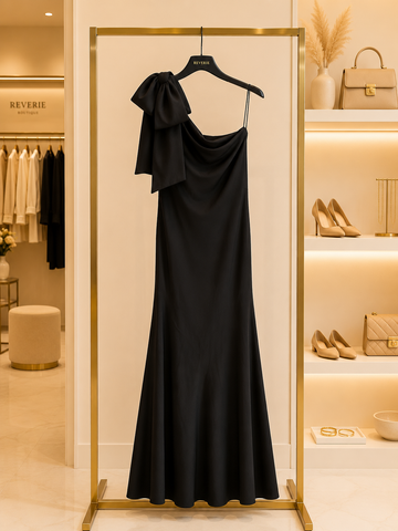 One-Shoulder Black Evening Dress