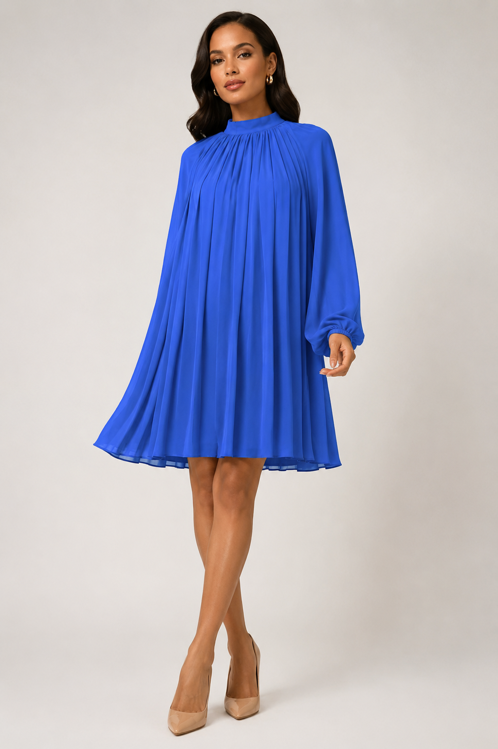 Elegant Royal Blue Chiffon Swing Dress