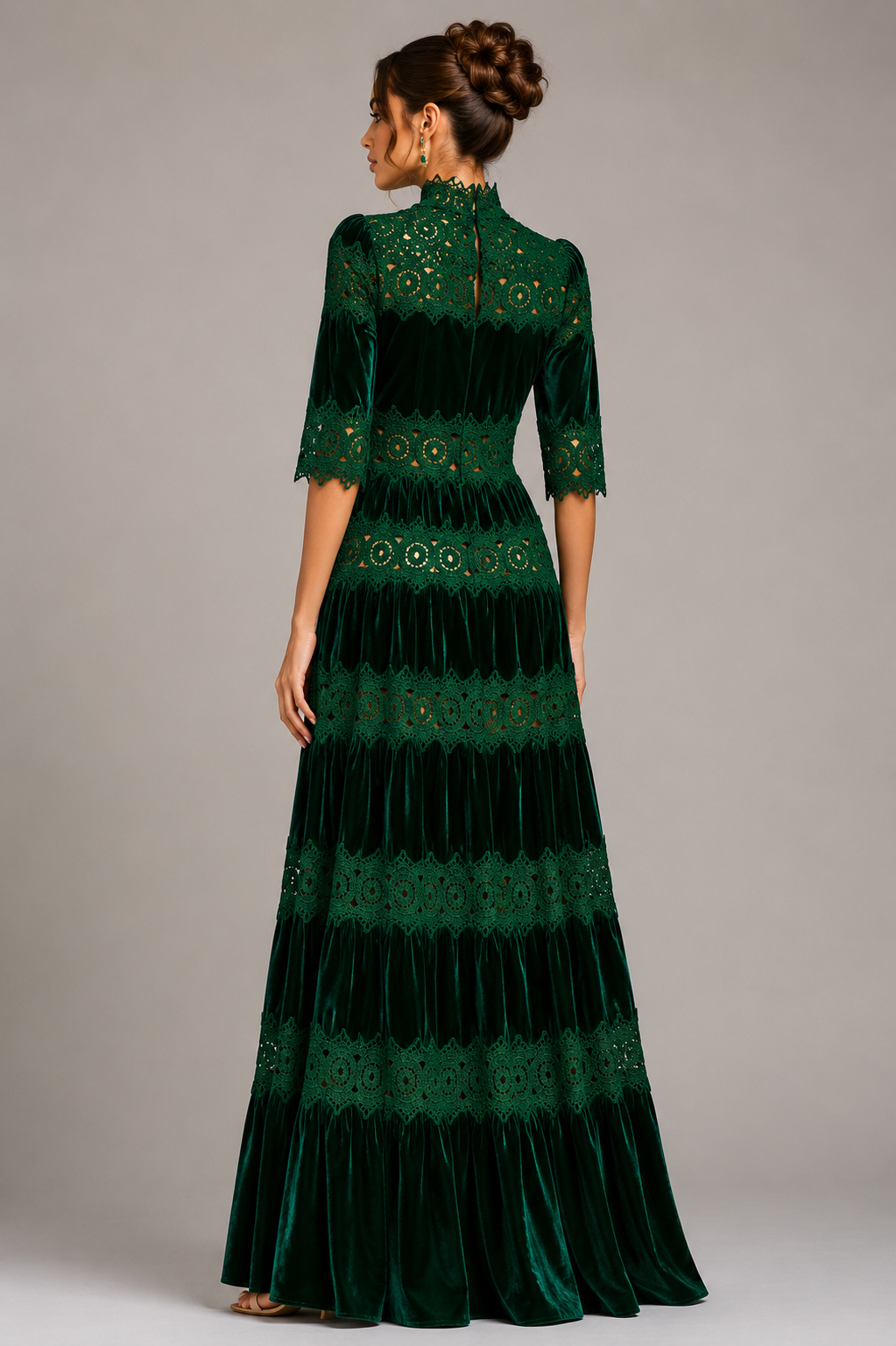 Emerald Green Velvet Lace Maxi Dress Size S
