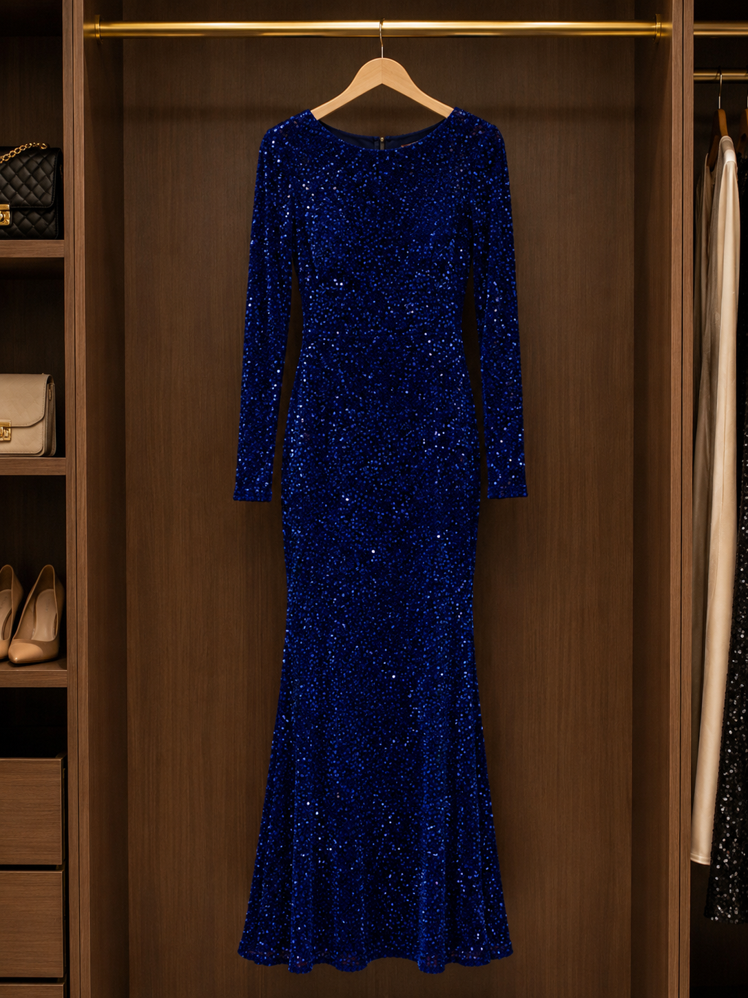 Elegant Royal Blue Sequin Evening Gown Size S