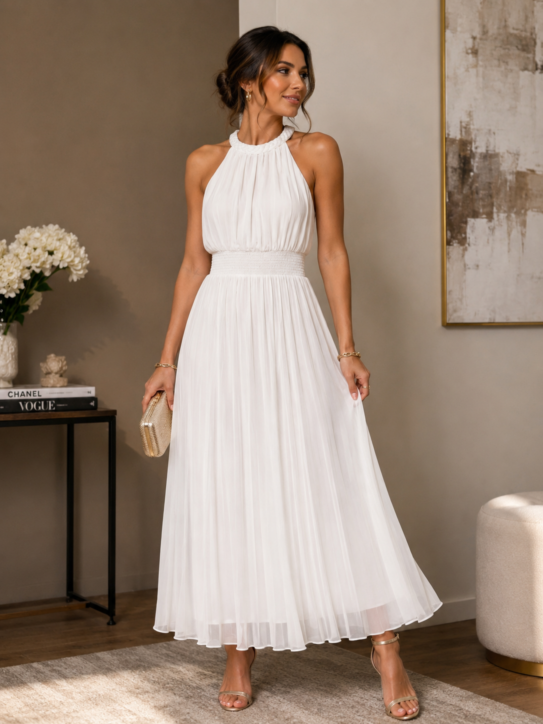 Elegant White Chiffon Maxi Dress – Timeless & Graceful size S