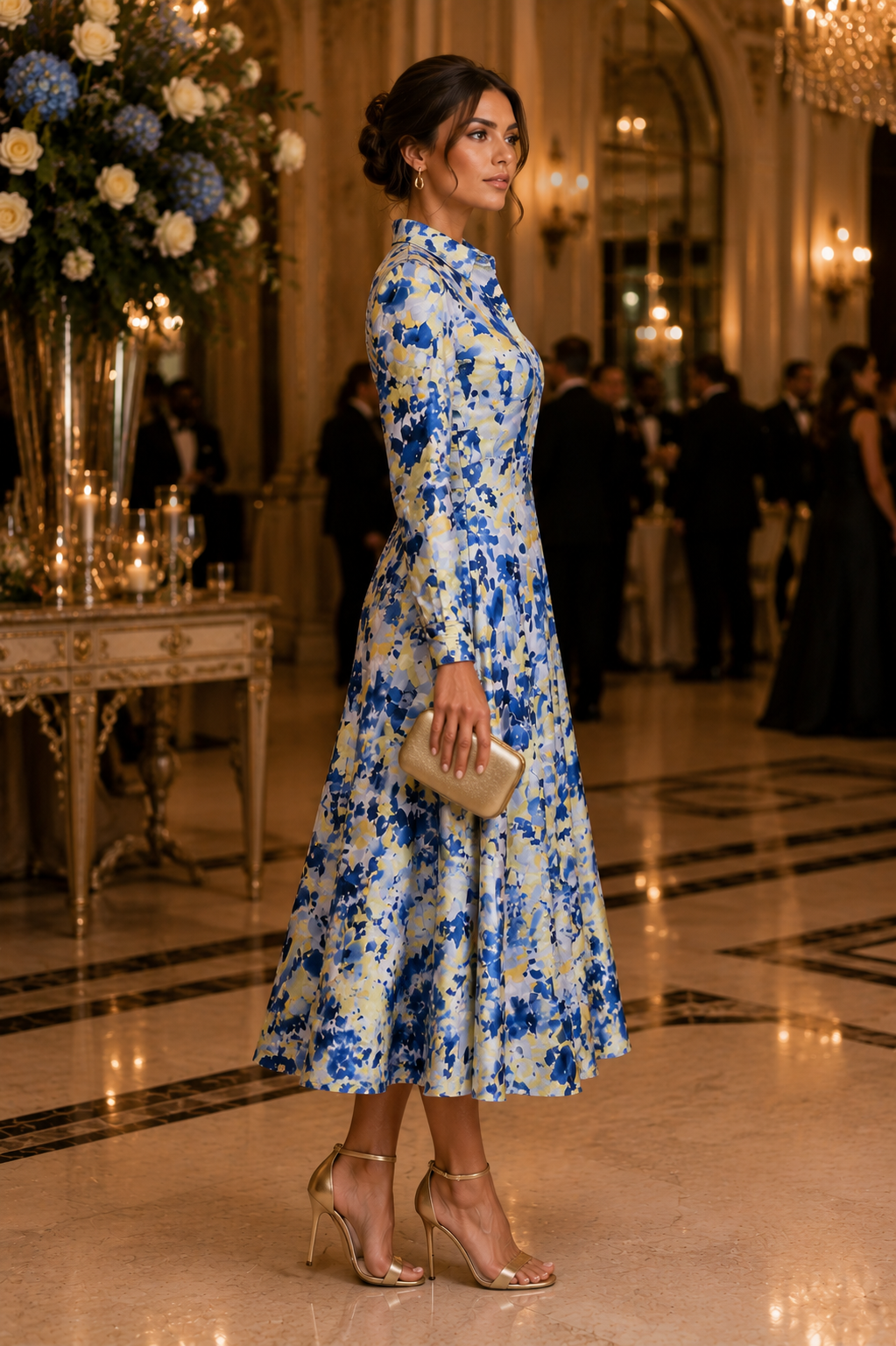 Blue Floral Shirt Midi Dress – Elegant & Effortless Size 14
