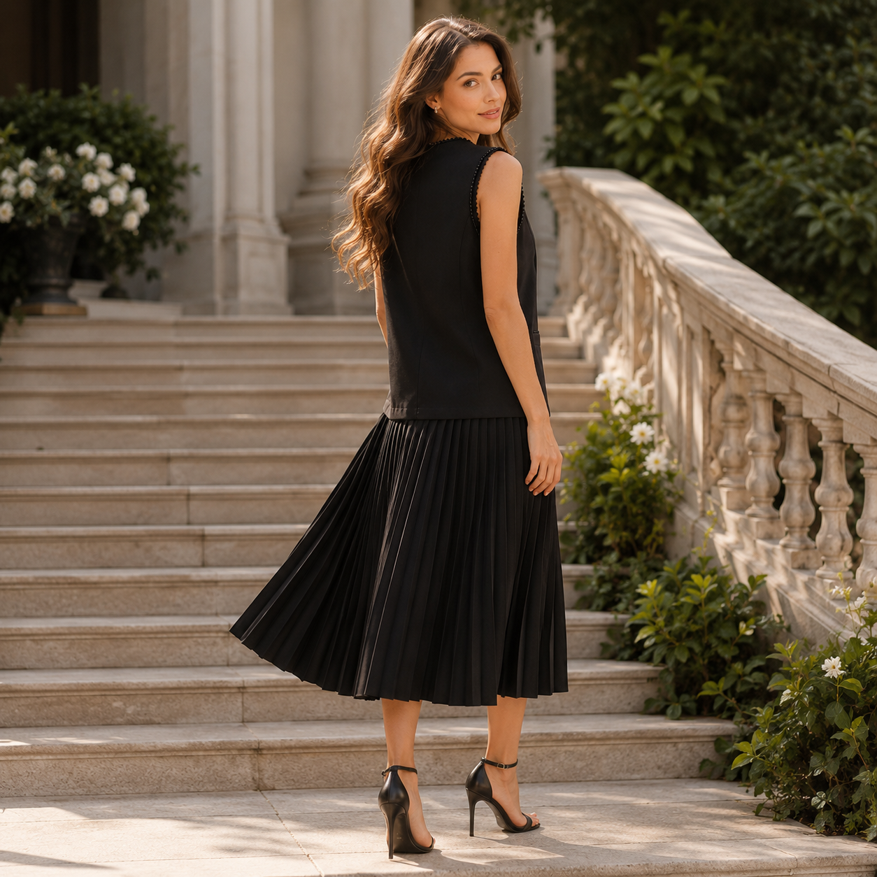 Black Pleated Midi Dress