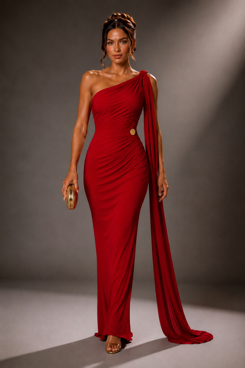 Scarlet Elegance One-Shoulder Gown Size S
