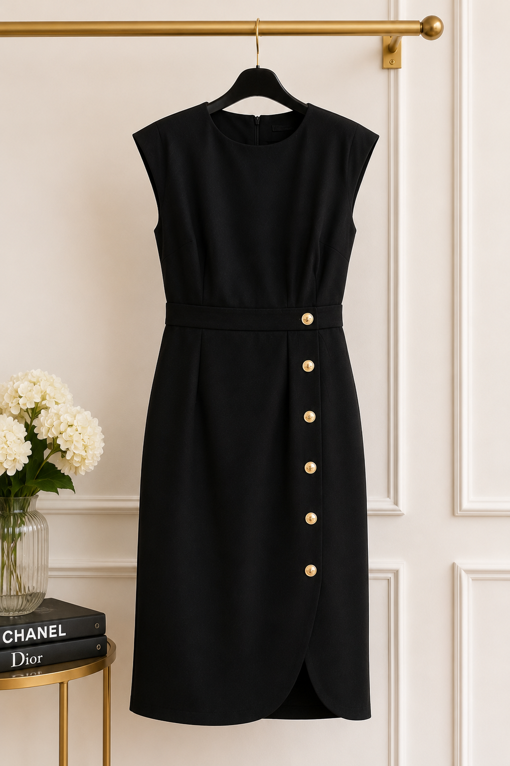 Elegant Black Midi Dress Size S
