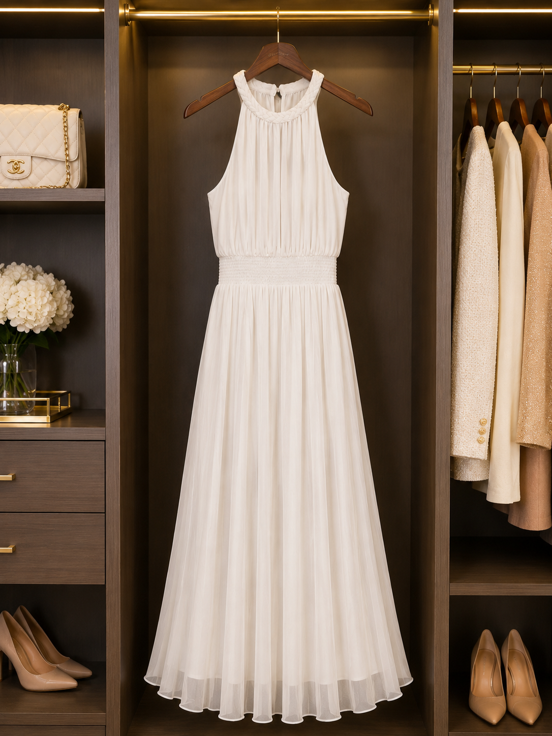 Elegant White Chiffon Maxi Dress – Timeless & Graceful size S