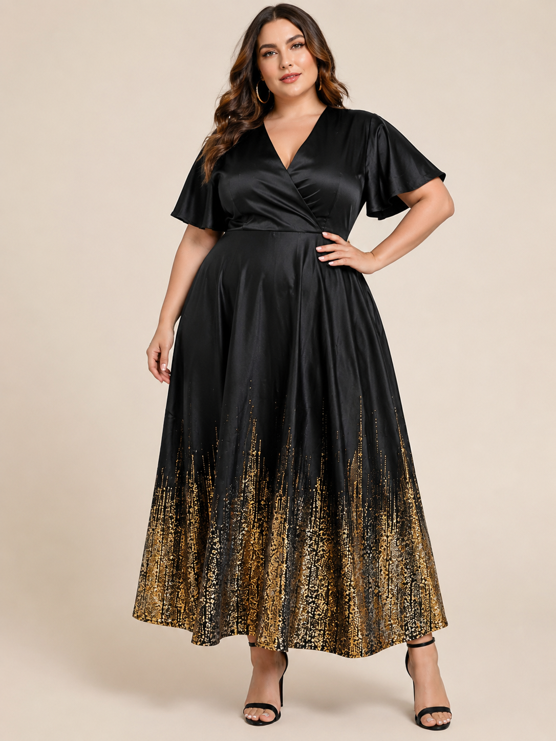 Elegant Black & Gold Maxi Dress – Plus Size Glamour Size XXL