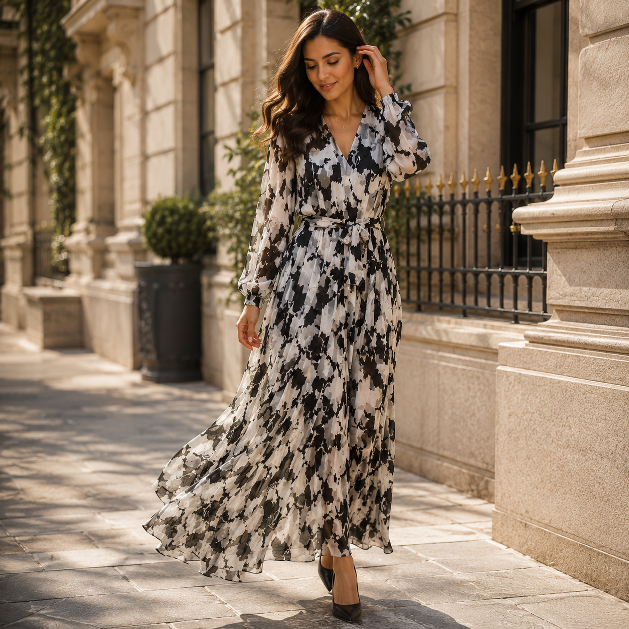 Black &amp; white pleated dress