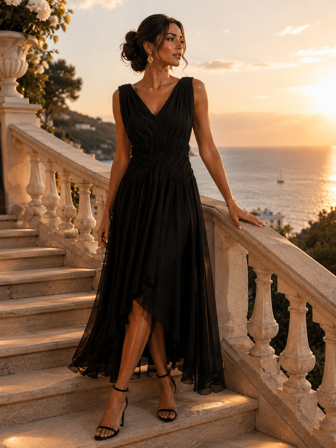 Elegant Black Chiffon Maxi Dress – Timeless Sophistication Size M