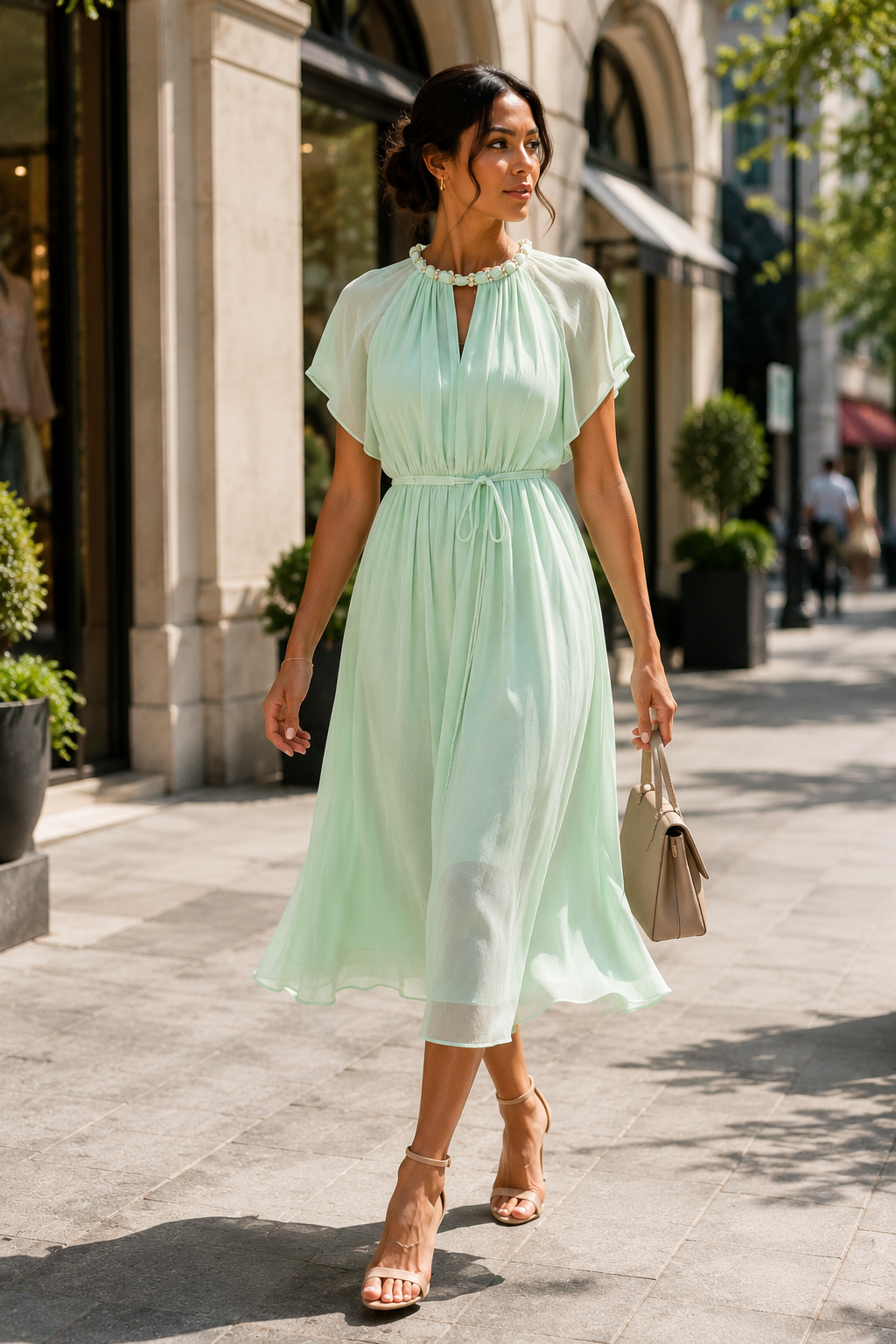 Mint green chiffon midi dress Size 12