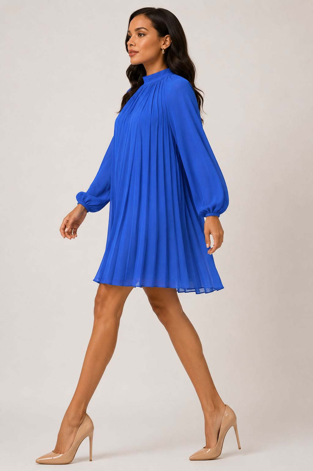 Elegant Royal Blue Chiffon Swing Dress