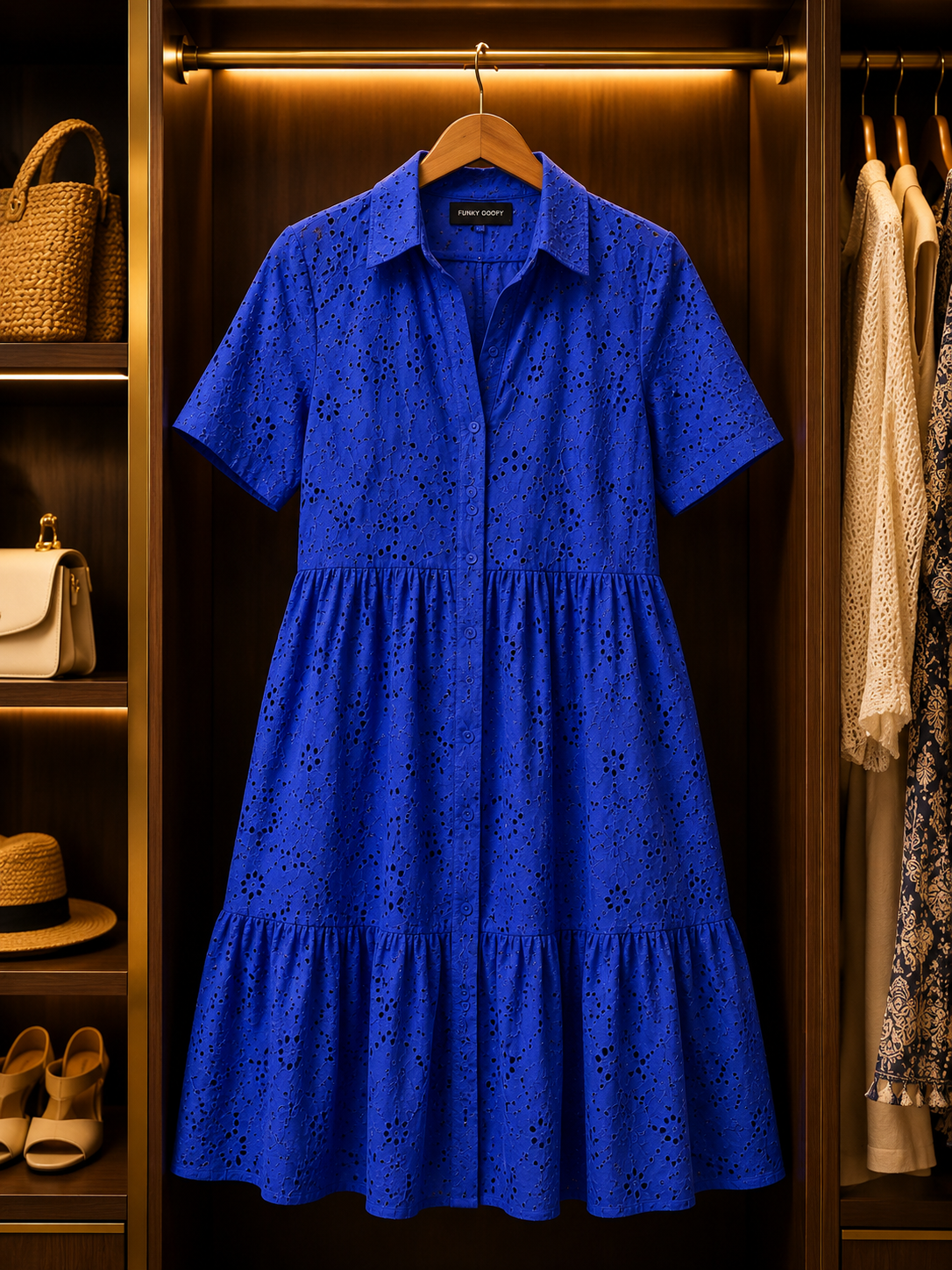 Royal Blue Eyelet Midi Shirt Dress Size S