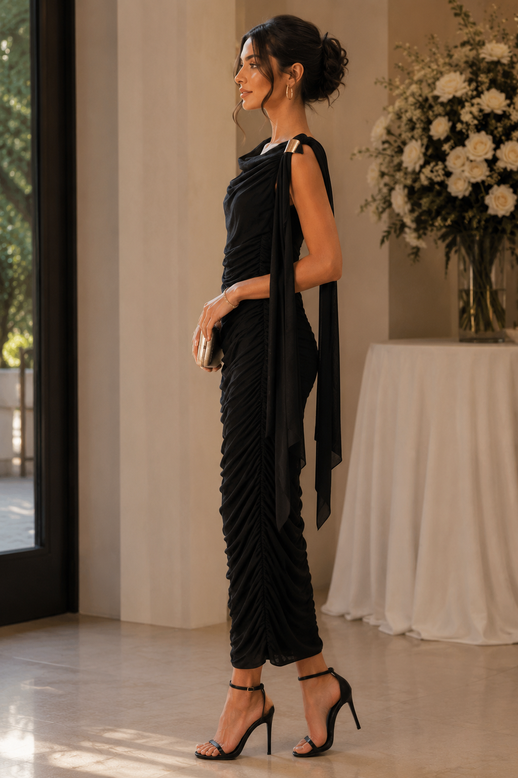 Midnight Elegant Ruched Maxi Dress Size Size S