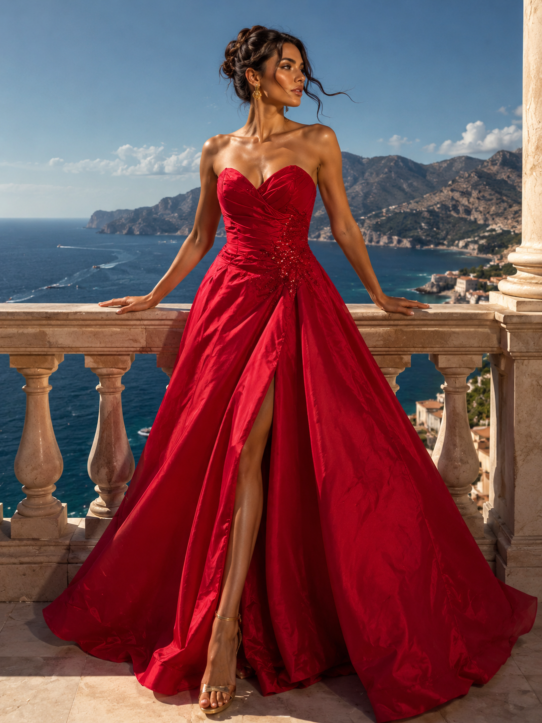 Elegant Red Ball Gown Size S