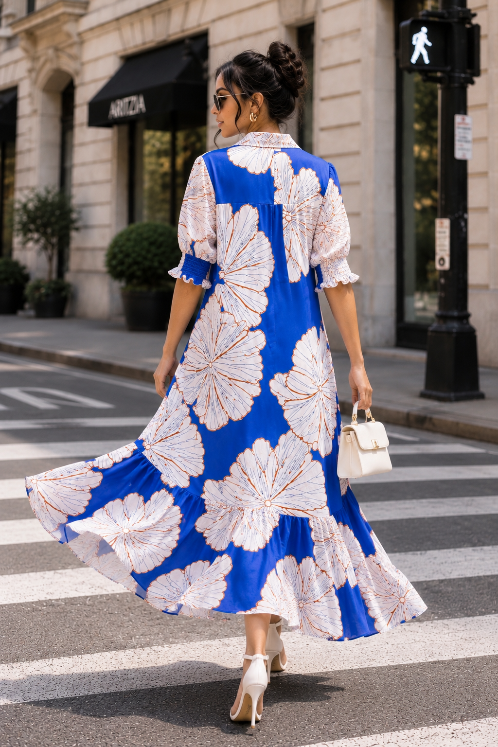 Blue Floral High-Low Midi Dress Size L