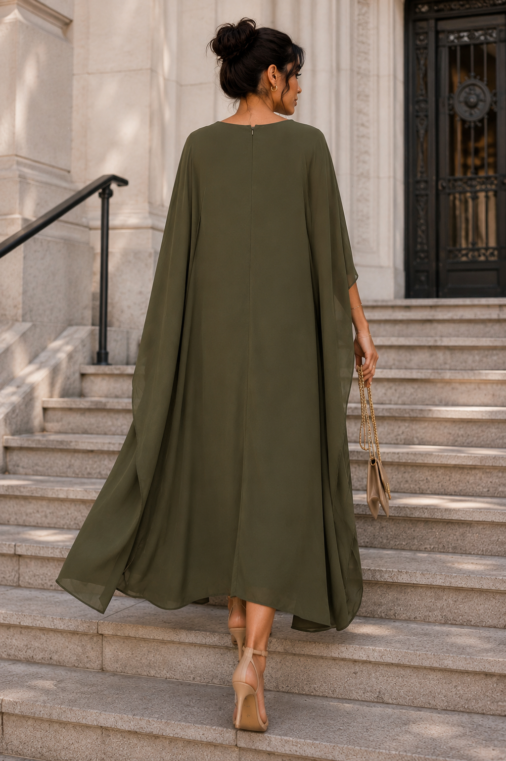 Olive Cape Maxi Dress Size M