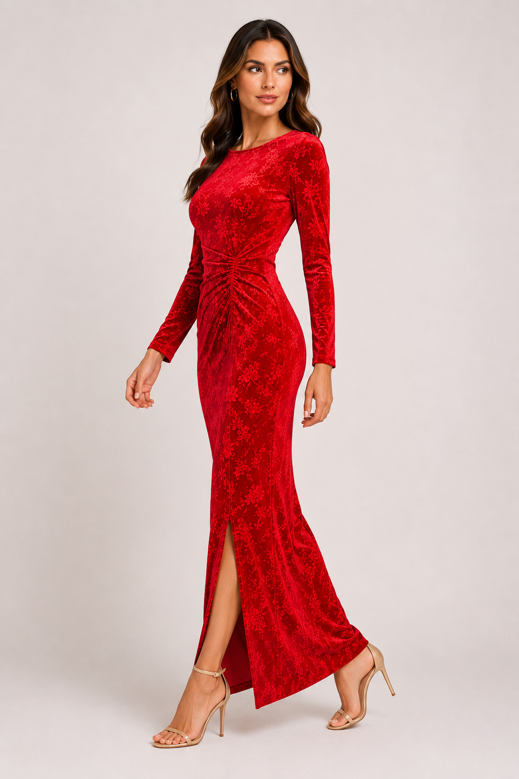Elegant Red Velvet Maxi Dress Size XS
