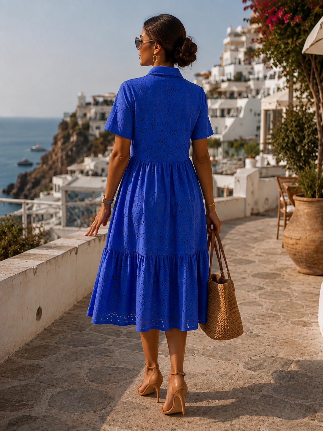Royal Blue Eyelet Midi Shirt Dress Size S