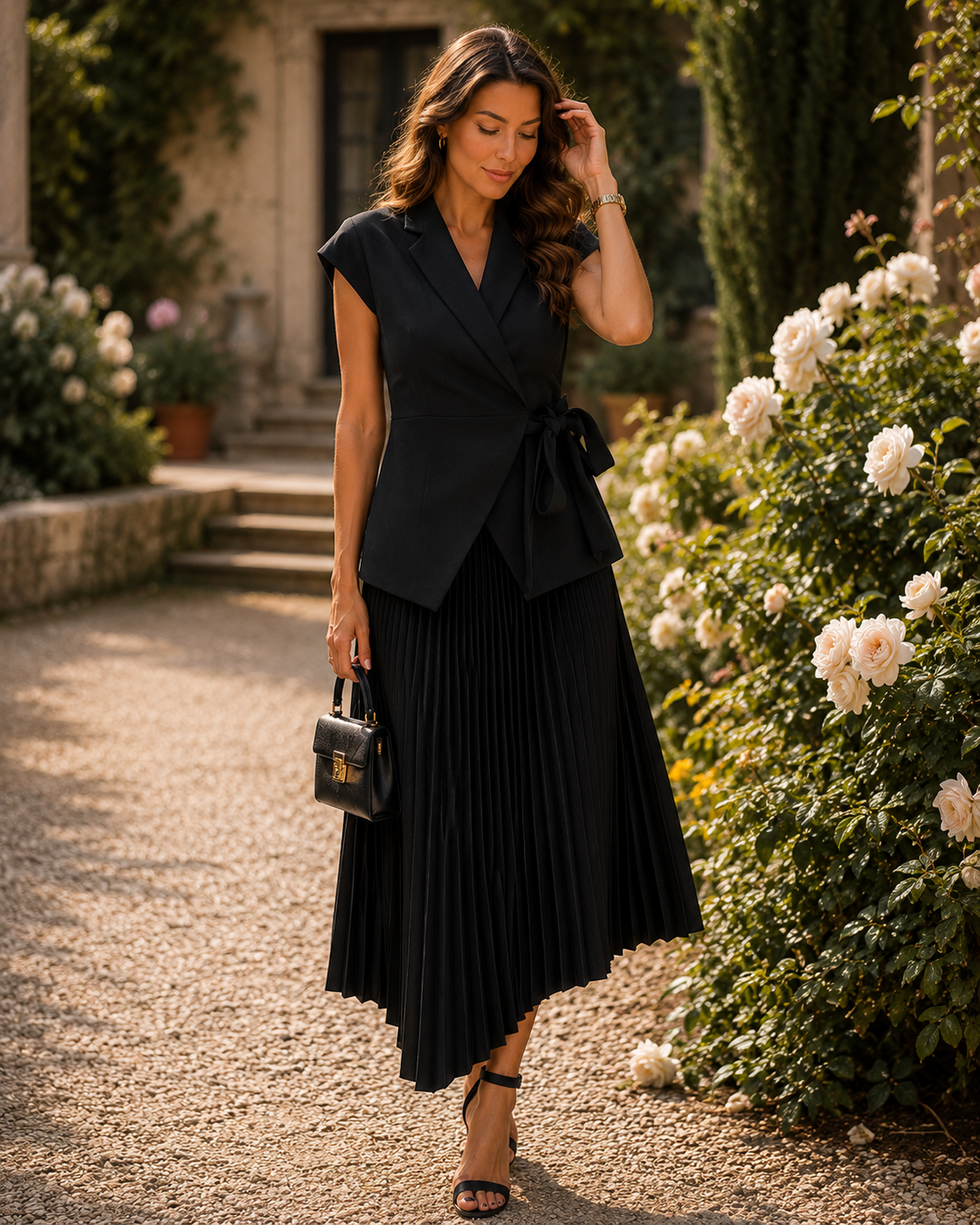 Black Pleated Midi Dress