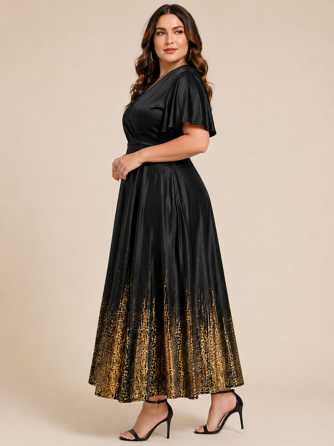 Elegant Black & Gold Maxi Dress – Plus Size Glamour Size XXL