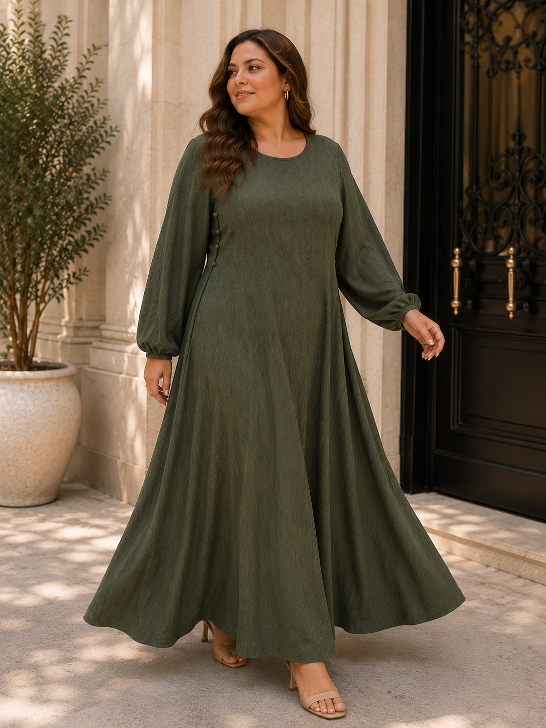 Elegant Olive Green Plus Size Maxi Dress XL
