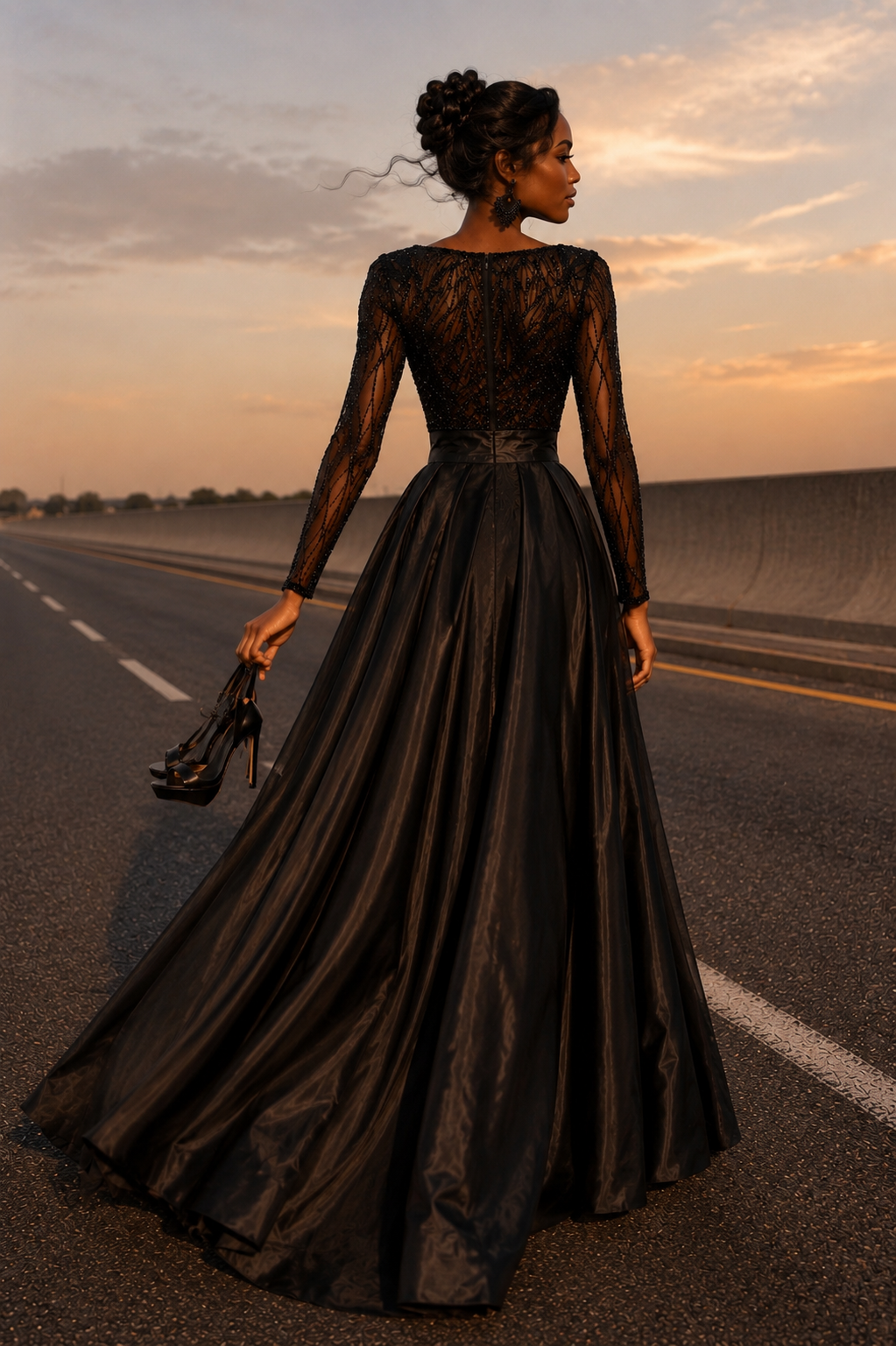 Elegant Black Ball Gown with Beaded Bodice Size M
