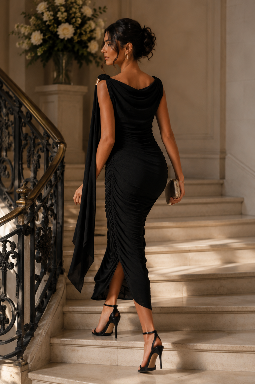 Midnight Elegant Ruched Maxi Dress Size Size S