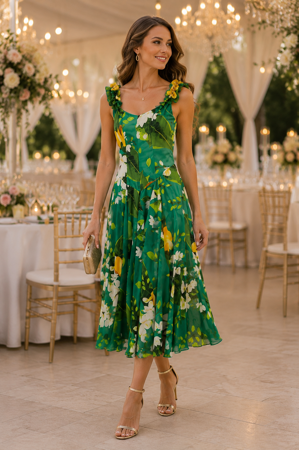 Green Tropical Floral Maxi Dress