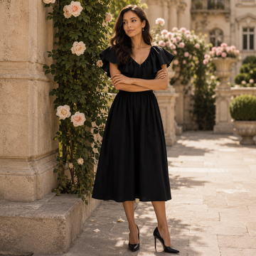 Black ruffle off-shoulder dress