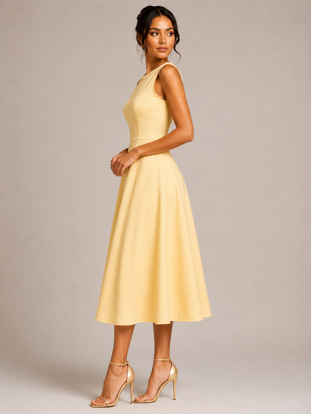 Elegant Butter Yellow Midi Dress – Timeless Feminine Style Size M
