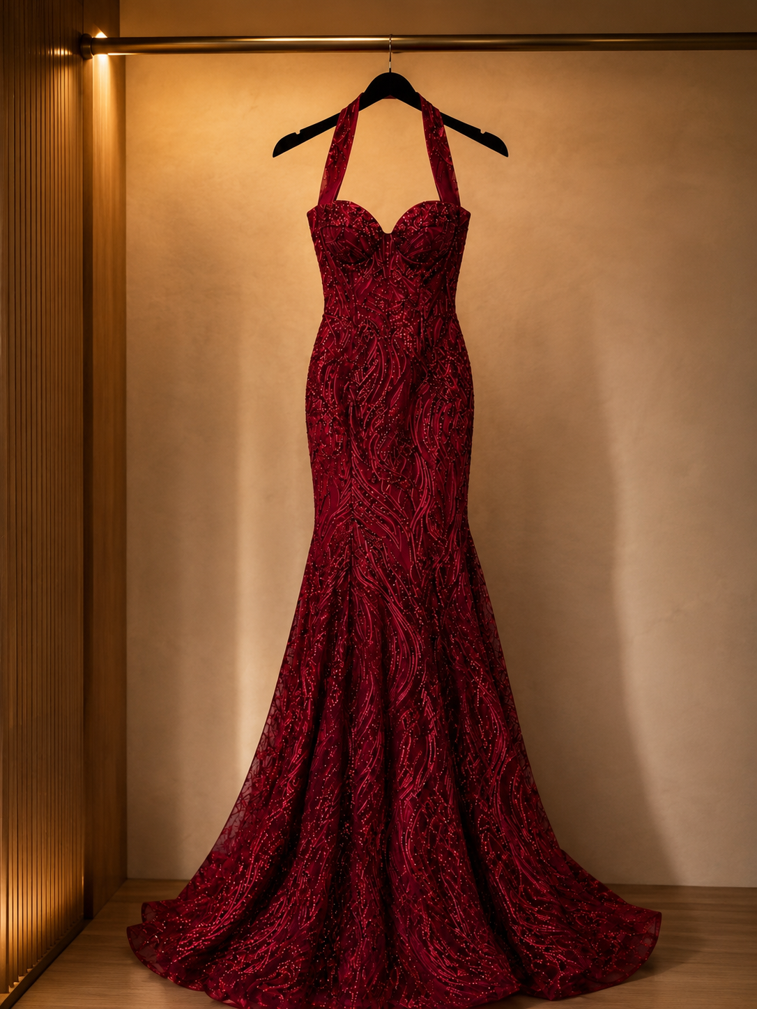 Luxury Burgundy Sequin Mermaid Evening Gown Size M