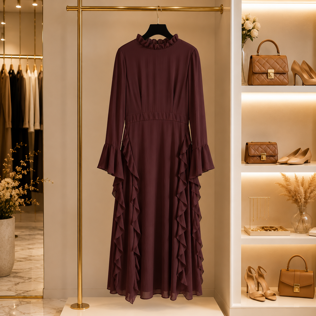 Plum Ruffle Maxi Dress