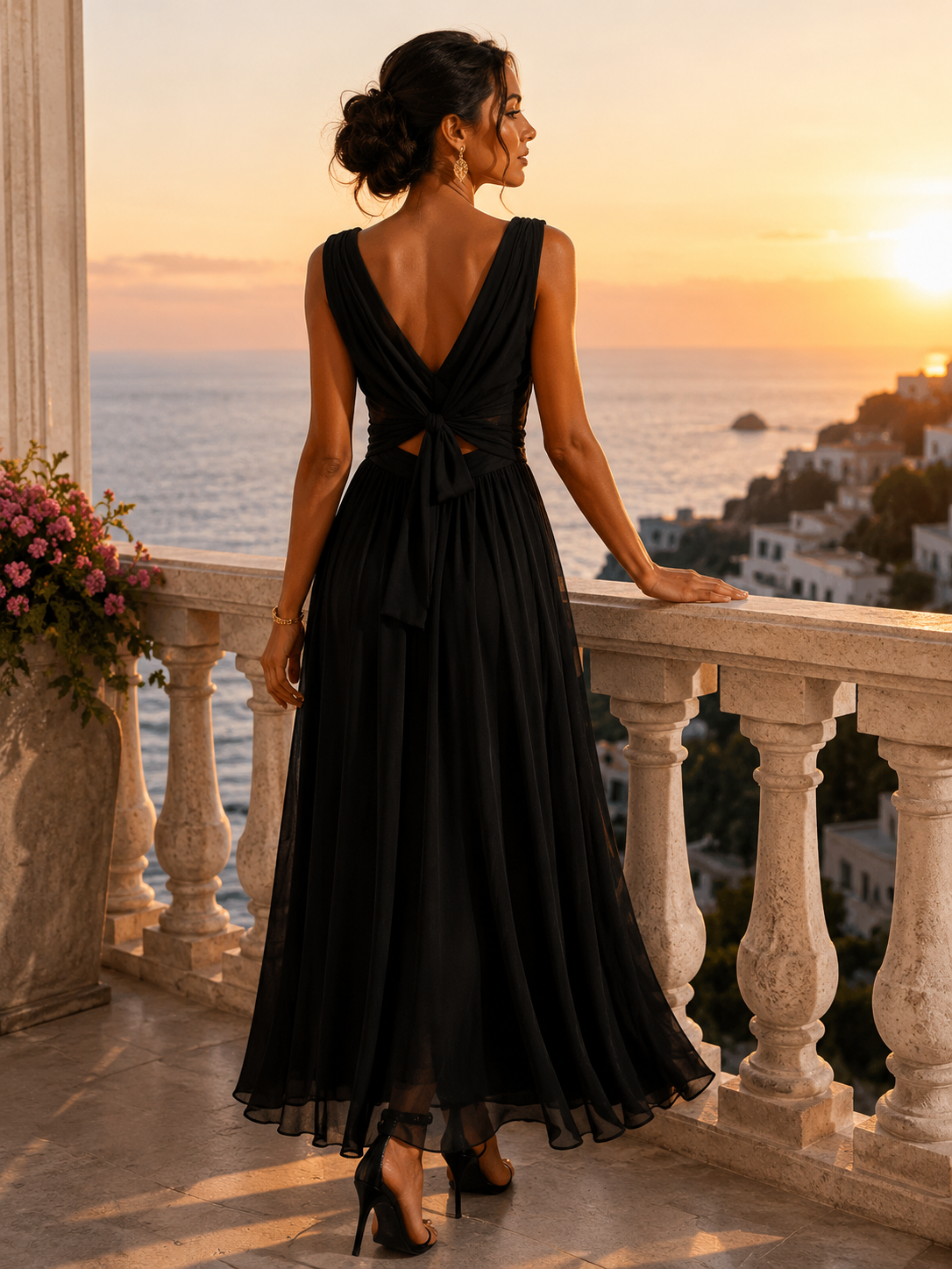 Elegant Black Chiffon Maxi Dress – Timeless Sophistication Size M