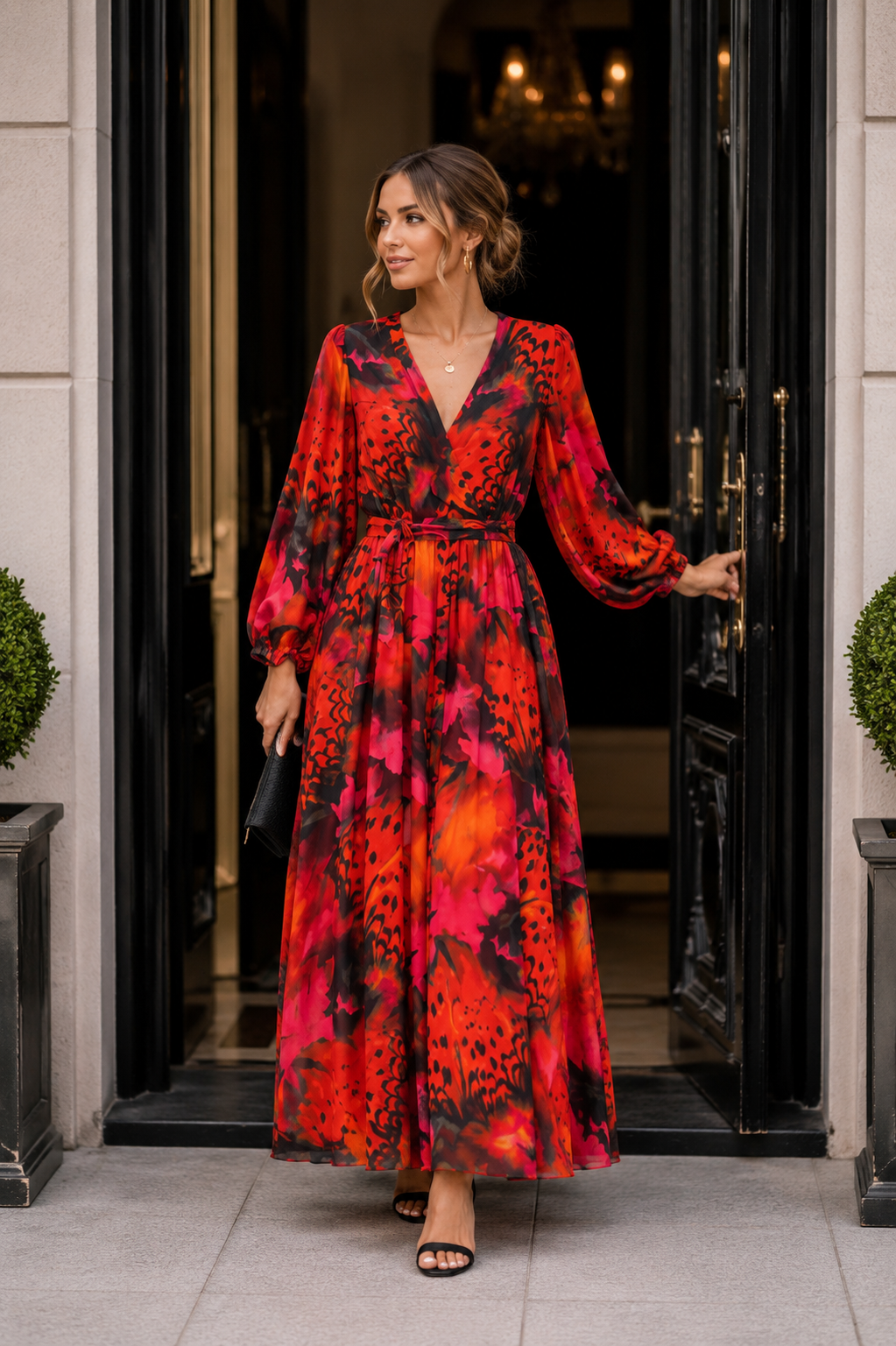 Red Butterfly Print Maxi Dress