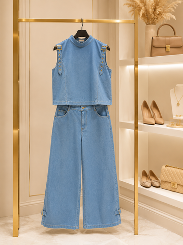 Denim Two-Piece Wide Leg Set