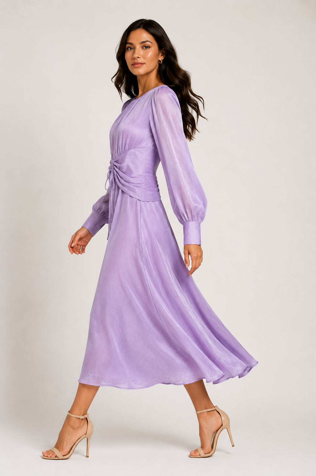 Elegant Lilac Chiffon Midi Dress size M