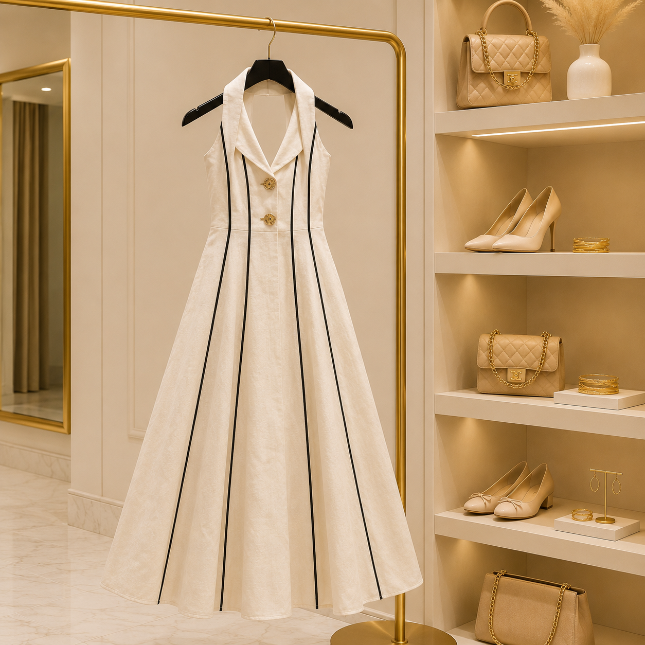 Champagne Halter midi Dress