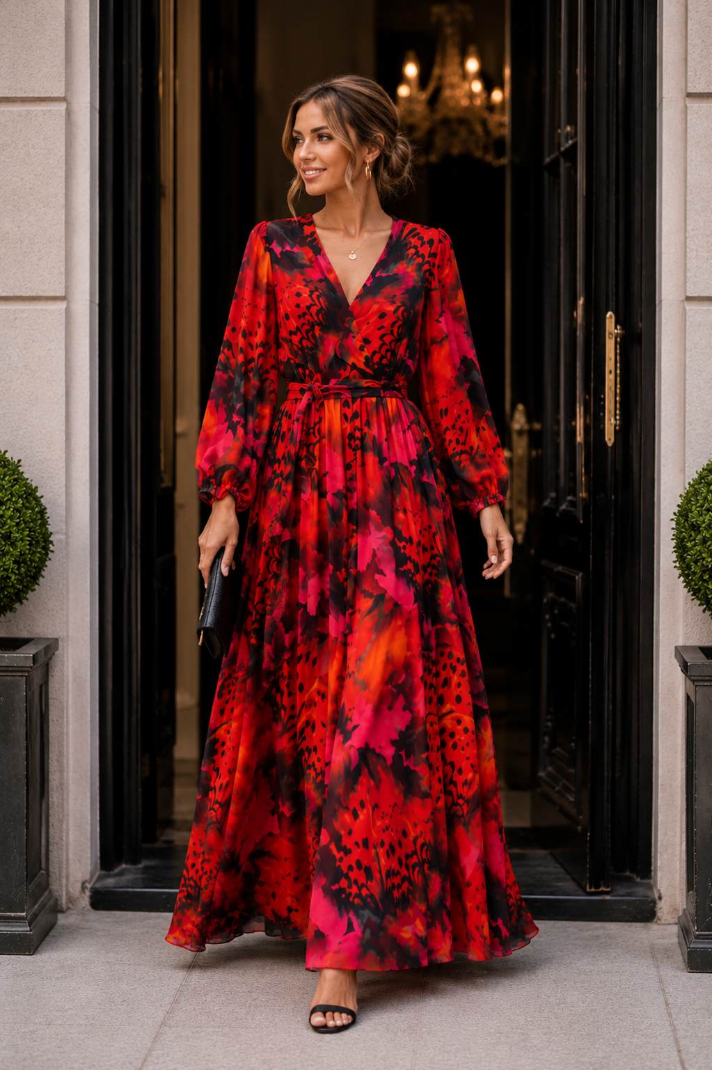 Red Butterfly Print Maxi Dress