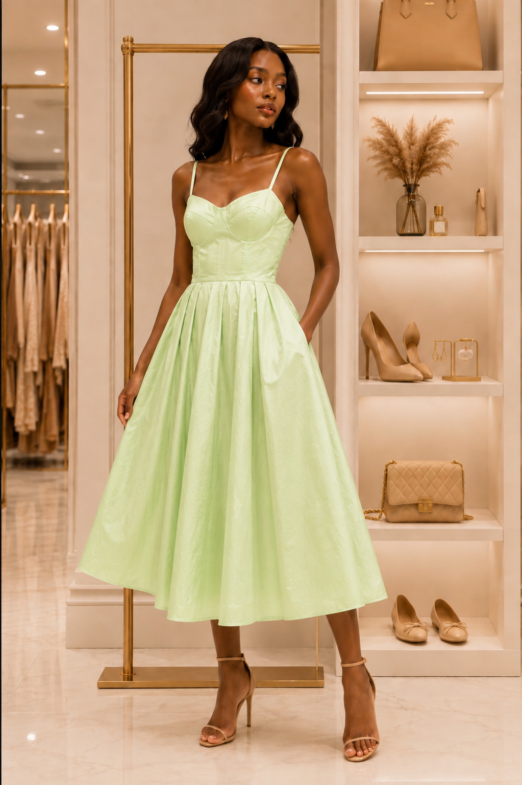 Mint Green Fit & Flare Midi Dress – Elegant & Feminine Size 6