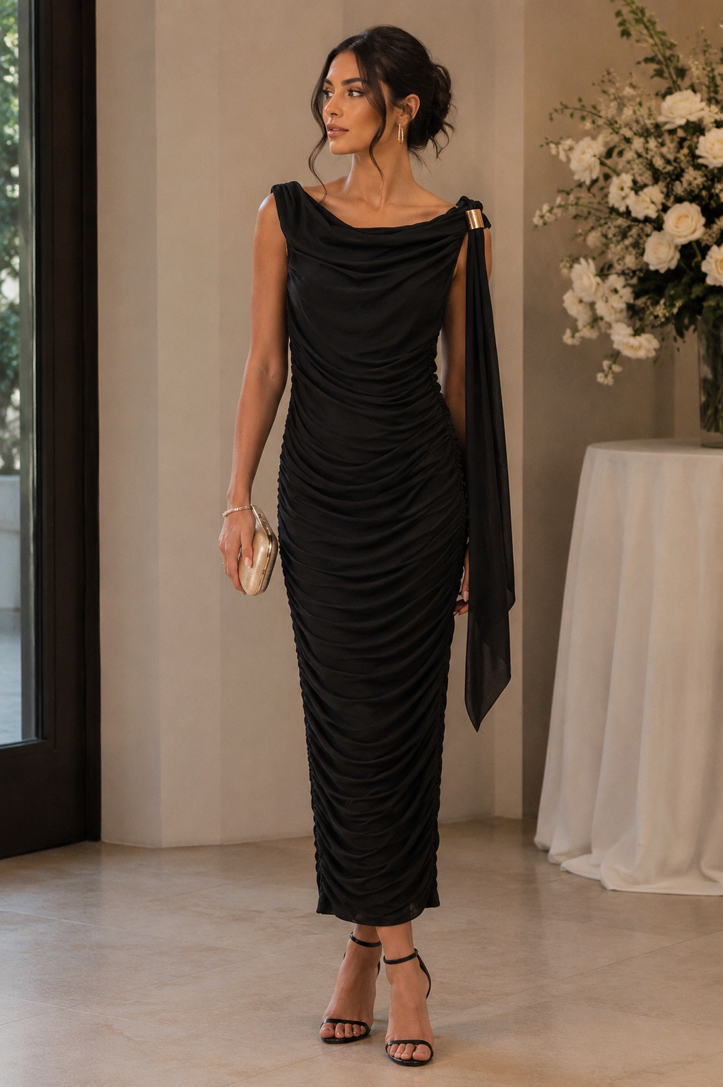 Midnight Elegant Ruched Maxi Dress Size Size S